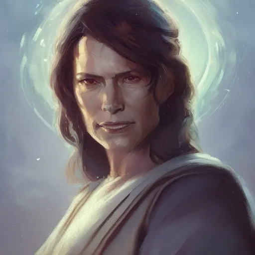 Image similar to portrait of a woman by greg rutkowski, old jedi master jaina solo, star wars expanded universe, she is about 6 0 years old, highly detailed portrait, digital painting, artstation, concept art, smooth, sharp foccus ilustration, artstation hq