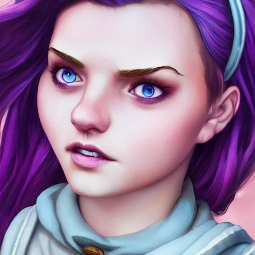 Prompt: Abigail from stardew valley, purple hair, blue eyes, large eyes, portrait, cgsociety, realistic, highly detailed, sublime, 16k, smooth, sharp focus, trending on ArtStation, hyperdetailed, volumetric lighting