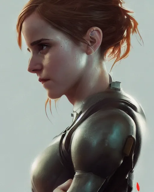 Image similar to hyper realistic painting of emma watson in an eva plugsuit, hyper detailed face, anime, concept art, 4 k, by greg rutkowski, trending on artstation