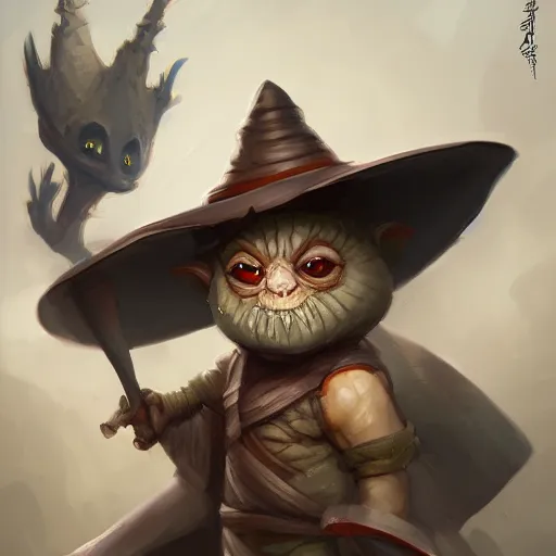 Prompt: Gekko in a wizards hat and robe cover art, ultra wide lens shot , tiny, small, rage, short, cute and adorable, scary, brutal, pretty, beautiful, DnD character art portrait, matte fantasy painting, DeviantArt Artstation, by Jason Felix by Steve Argyle by Tyler Jacobson by Peter Mohrbacher, cinematic lighting