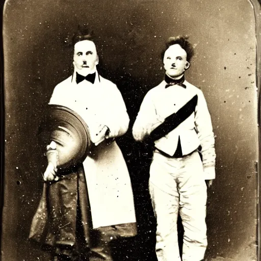 Image similar to tintype photo of rick and morty. 1 8 8 0 s