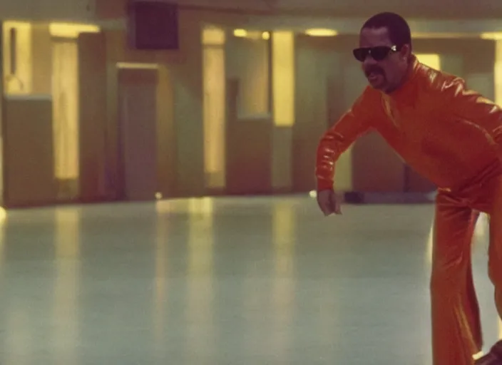 Image similar to film still of Stevie Wonder Rollerskating in the new Boogie Nights movie, 8k