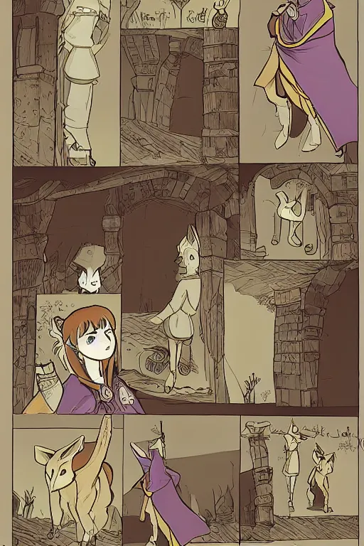 Image similar to a graphic novel comic about medival anthropomorphic foxes, by mike holmes, manga, webcomic, by kawacy