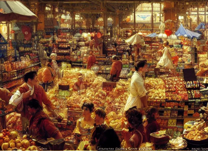 Prompt: a crowded super market, highly detailed painting by gaston bussiere, craig mullins, j. c. leyendecker