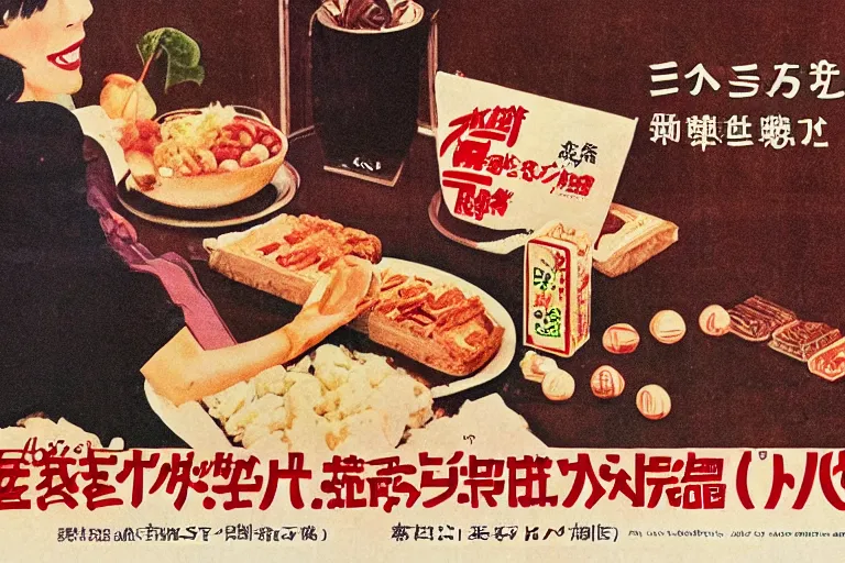 Image similar to chocolate advertisment, still life, 1 9 7 0 s japan shouwa advertisement, print, nostalgic