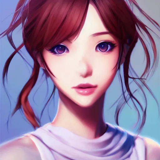 Image similar to portrait of Sayori from DDLC, detailed facial features, optimistic colors, bright eyes, warm smile, delicate, by artgerm and WLOP