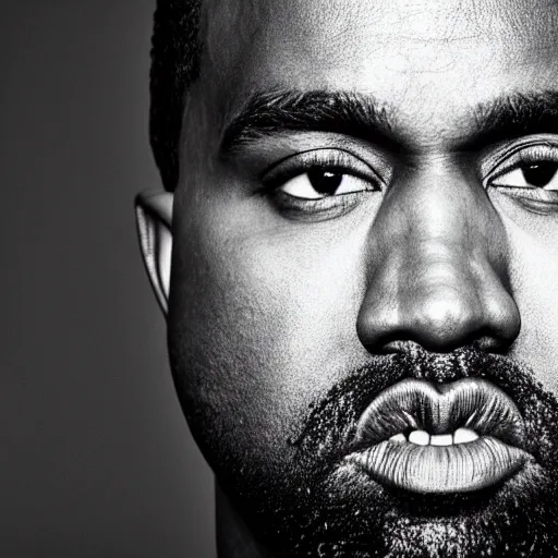 Image similar to a chiaroscuro lighting portrait of kanye west, black background, close up portrait, shallow depth of field, 8 0 mm, f 1. 8