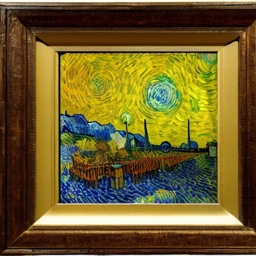 Prompt: a van gogh painting depicting the structure of an atom, 4 k, hyper realistic, dslr, high resolution, landscape, beautiful