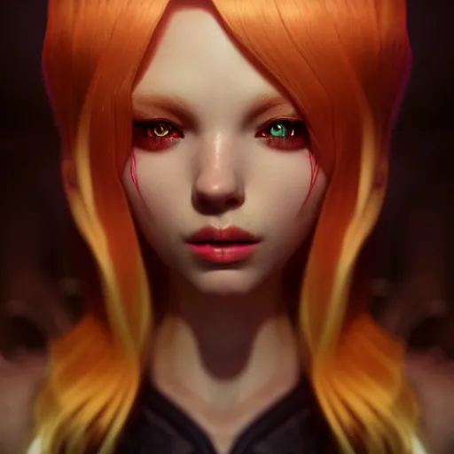 Image similar to Portrait of Lux from league of legends, anger, mystery, fear, highly detailed, ominous vibe, smoke, octane render, cgsociety, artstation, trending on ArtStation, by Marie Magny