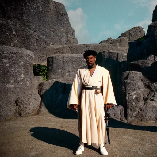 Image similar to 2 1 savage as a jedi master cinematic scene, wide angle, full body, 3 5 mm