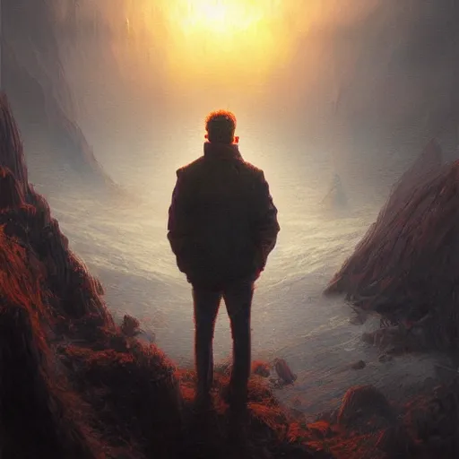 Prompt: portrait of 3 0 year old don van vliet, sunset, gorgeous view, depth, painted by seb mckinnon, high detail, digital art, painted by greg rutkowski, trending on artstation