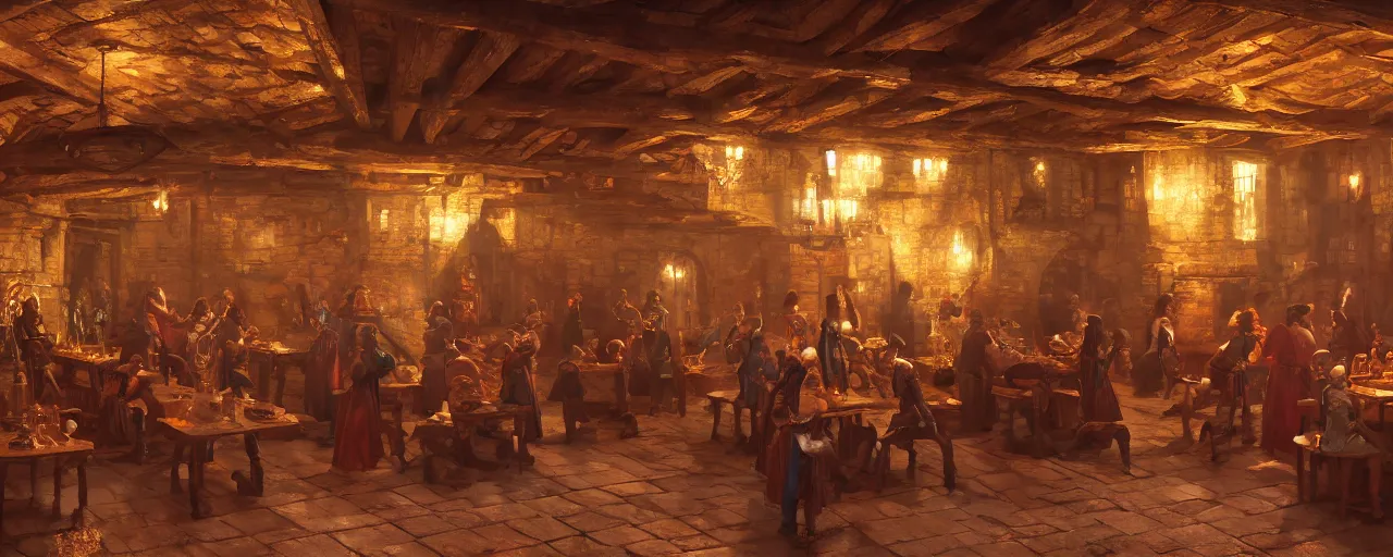 Image similar to inside of a medieval era tavern with dancers, vaporwave aesthetics, 8 k uhd, unreal engine, octane render in the artstyle of finnian macmanus, john park and greg rutkowski