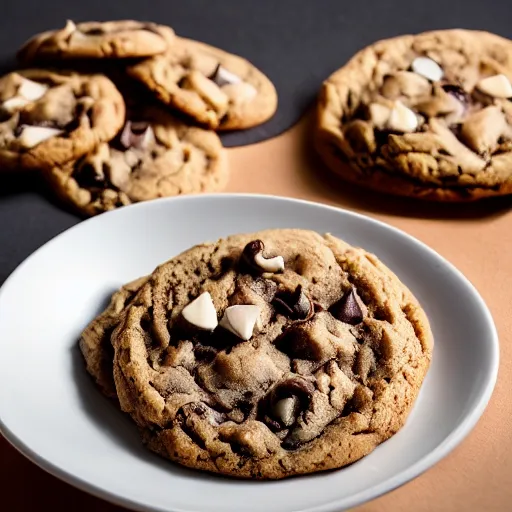 Prompt: a pile of cookies on a plate, food photography studio lighting professional