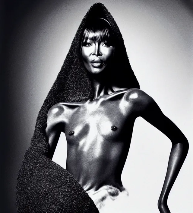 Image similar to scifi film scene from riddley scott, starring naomi campbell looking fragile and dressed by some organic cloth from iris van herpen film noir lighting,, with stylish makeup. highly detailed, skin grain detail, photography by paolo roversi, amano, nick knight, helmut newton, avedon, araki