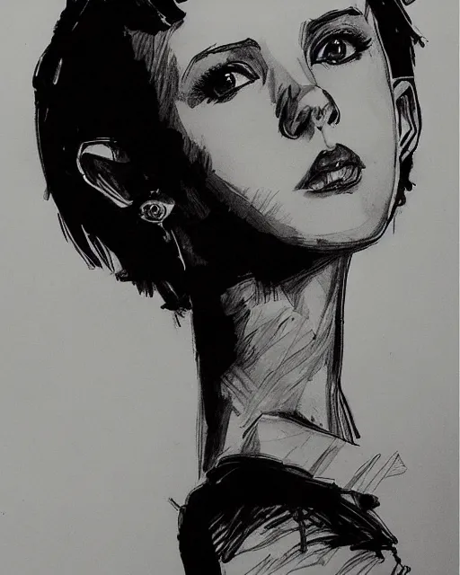 Image similar to pen sketch of millie bobby brown with short hair by yoji shinkawa