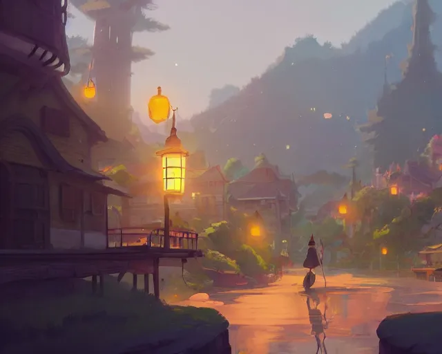 Image similar to fantasy town novigrad, cory loftis, james gilleard, atey ghailan, makoto shinkai, goro fujita, studio ghibli, rim light, exquisite lighting, clear focus, very coherent, plain background, soft painting