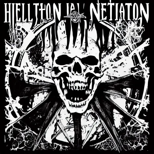 Image similar to hell nation, punk album art, black and white