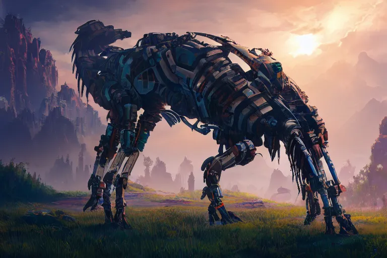 Image similar to bristleback machine mecanical creature robot of horizon forbidden west horizon zero dawn radiating a glowing aura global illumination ray tracing hdr fanart arstation by ian pesty and alena aenami artworks in 4 k