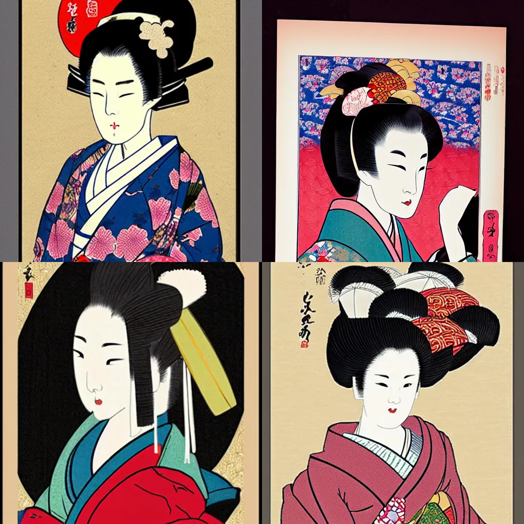 Prompt: a beautiful geisha in the style of ukiyo - e art