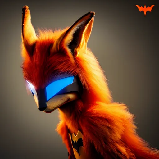 Image similar to weta disney pixar movie still macro close photo of cute anthropomorphic vulpes vulpes fulva wearing batman costume : : by weta, greg rutkowski, wlop, ilya kuvshinov, rossdraws, artgerm, octane render, iridescent, bright morning, anime, liosh, mucha : :