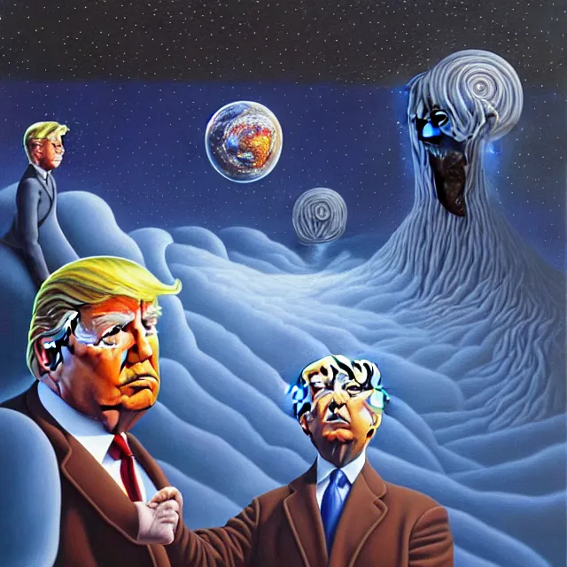 Image similar to an oil on canvas portrait painting of trump, surrealism, surrealist, cosmic horror, rob gonsalves, high detail