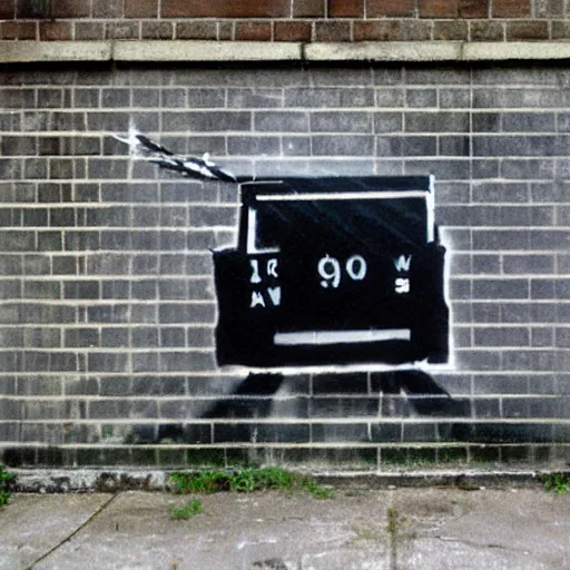 Image similar to banksy graffiti on black cube memorial, 1 9 9 9 aesthetic