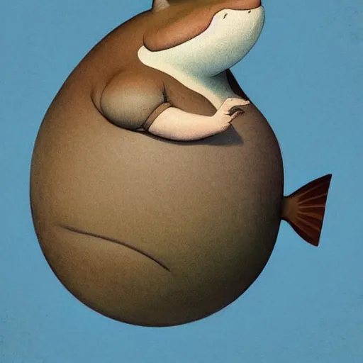 Image similar to ( ( ( ( ( obese rotund flabby cartoon catfish. muted colors. ) ) ) ) ) by jean - baptiste monge!!!!!!!!!!!!!!!!!!!!!!!!!!! by beeple and james gilleard and justin gerard