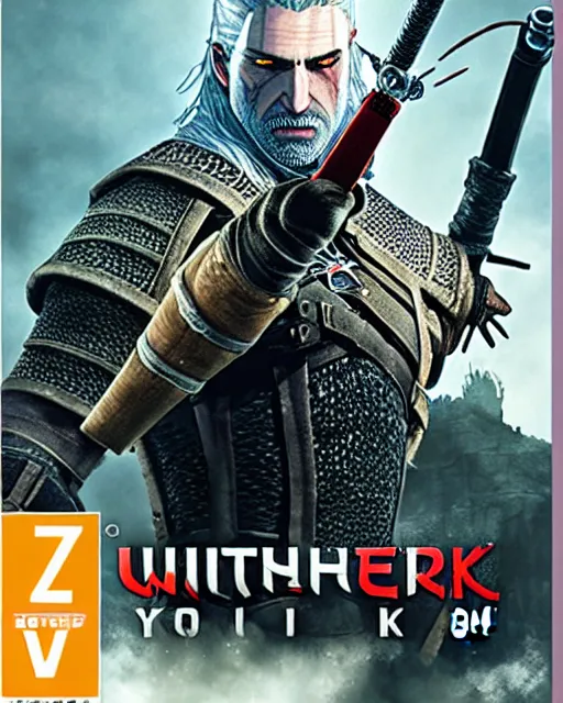 Prompt: witcher boxart yoji shinkawa