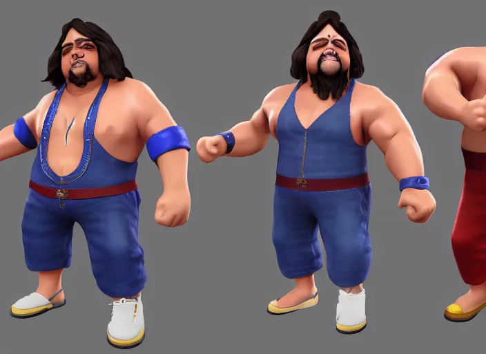 Image similar to 3 d model of chumlee character in fighting game, stylized 3 d graphics, hdr, ultra graphics, ray tracing, 4 k image