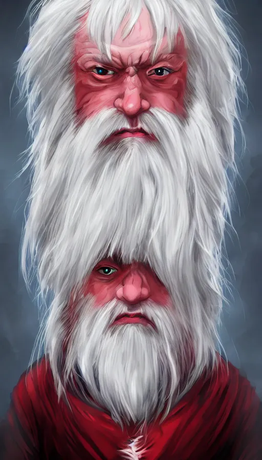 Prompt: albino dwarf, white hair, red eyes, long beard, character portrait, digital art