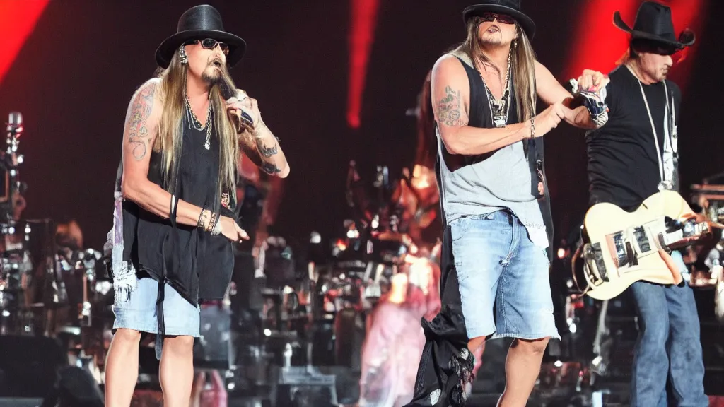 Image similar to kid rock wearing a dress crying because no one is at his concert