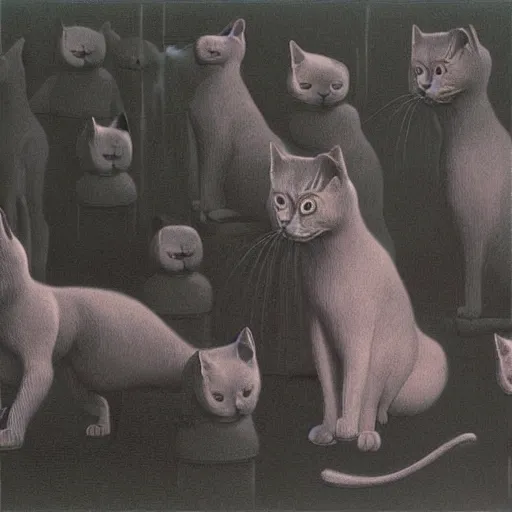 Image similar to cats party by zdzisław beksiński