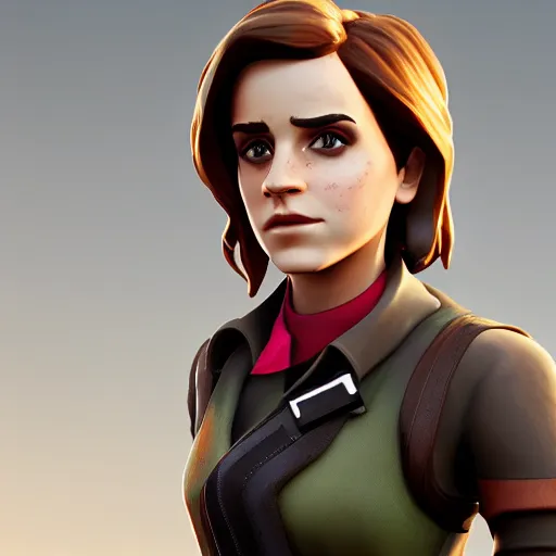 Prompt: textured film grain freckled face emma watson as a fortnite character cgsociety octane render unreal engine redshift render trending on artstation trending on artstation render blender behance cg superhero