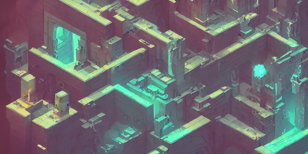 Image similar to isometric portrait of advanced alien, his last moment, mystical, technology meets fantasy, map, infographic, concept art, art station, style of monument valley, giger, wes anderson