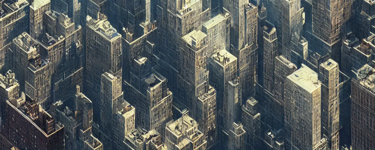 Image similar to new york city blocks. aerial. architecture. cinematic lighting. trending on artstation. cgsociety. art by greg rutkowski and william o'connor