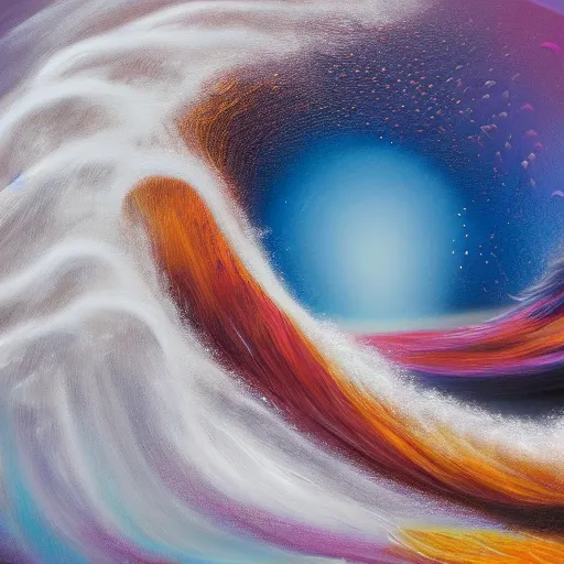 Image similar to A surreal wave of love made of the soul of rain, 8k, painting, ultra realistic