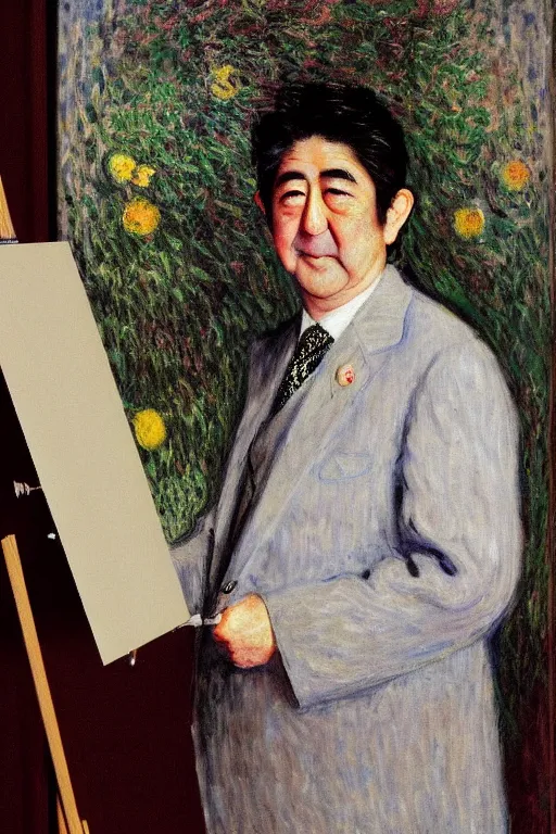 Prompt: portrait of shinzo abe painting by claude monet