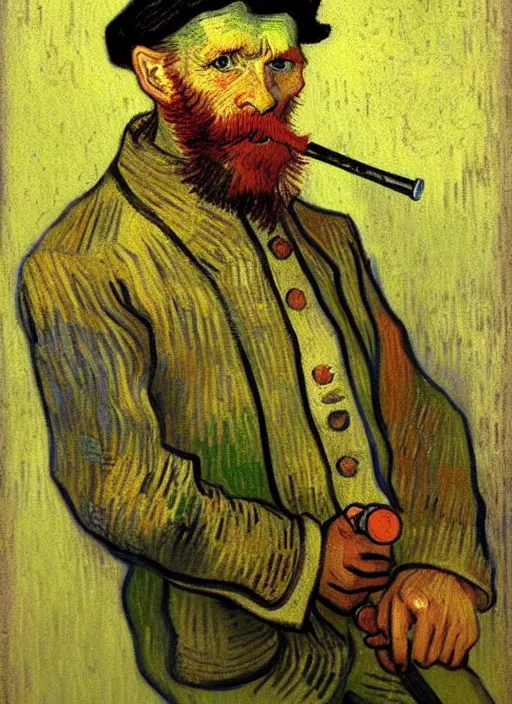 Image similar to portrait of a very old sailor with a pipe, detailed realism face in painting, detailed beautiful portrait, expressionist oil painting masterpiece, 8 k resolution, smooth, sharp focus, pastel color palette, trending on artstation, by van gogh