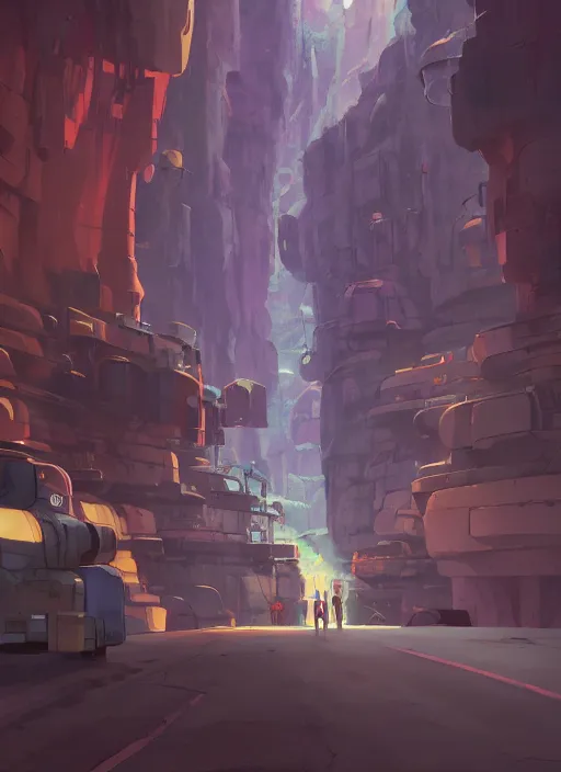 Prompt: underground tunnel in a canyon, nuclear powered, detailed, futuristic, cory loftis, james gilleard, atey ghailan, makoto shinkai, goro fujita, studio ghibli, rim light, exquisite lighting, clear focus, very coherent, plain background