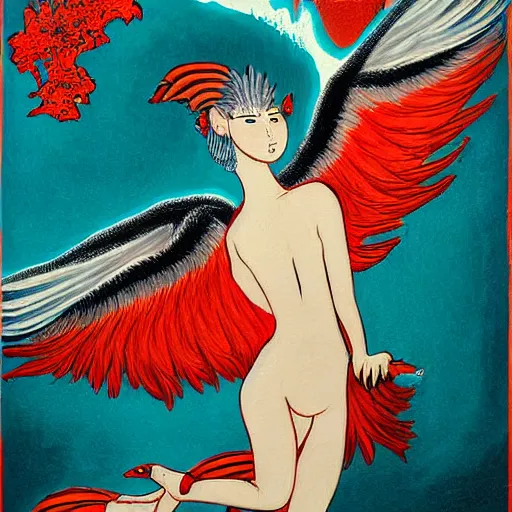 Image similar to Lava harpy, painting by Yoshitomo Nara