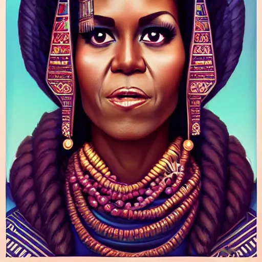 Image similar to lofi queen of egypt portrait of michelle obama, Pixar style, by Tristan Eaton Stanley Artgerm and Tom Bagshaw.