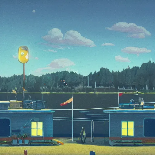 Image similar to yachting club by simon stalenhag