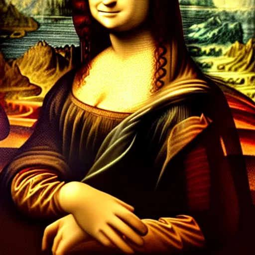 Prompt: photo of Mona Lisa Cave painting