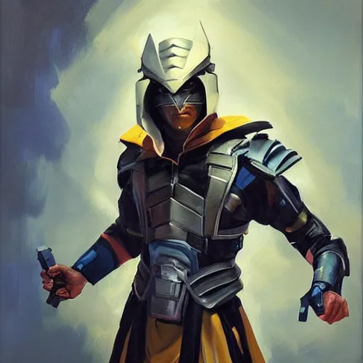 Image similar to greg manchess portrait painting of raiden from mortal kombat as overwatch character, medium shot, asymmetrical, profile picture, organic painting, sunny day, matte painting, bold shapes, hard edges, street art, trending on artstation, by huang guangjian and gil elvgren and sachin teng