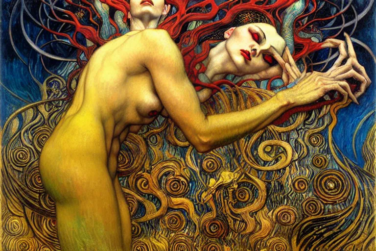 Image similar to Divine Chaos Engine by Karol Bak, Jean Delville, William Blake, Gustav Klimt, and Vincent Van Gogh, symbolist, visionary