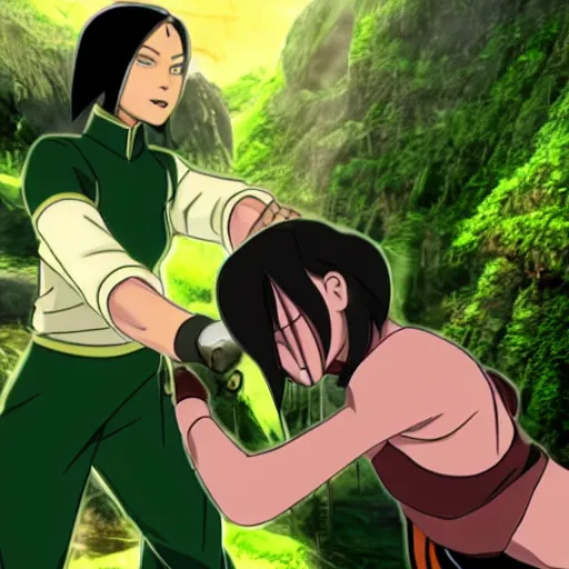 Image similar to cinematic candid shot of Toph Beifong bonebending a fugitive