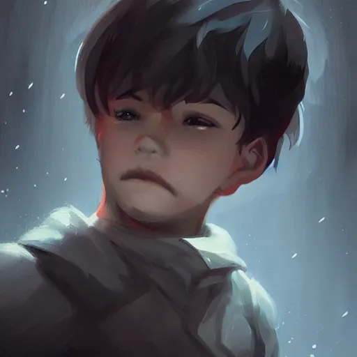 Prompt: Boy who was mad+dark+gloomy+sad+8k+concept art +trending on artstation+by rossdraws and greg rutkowski