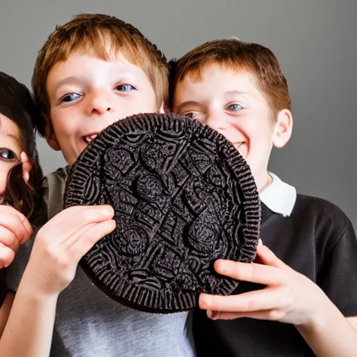 Image similar to kids feasting on a colossal oreo