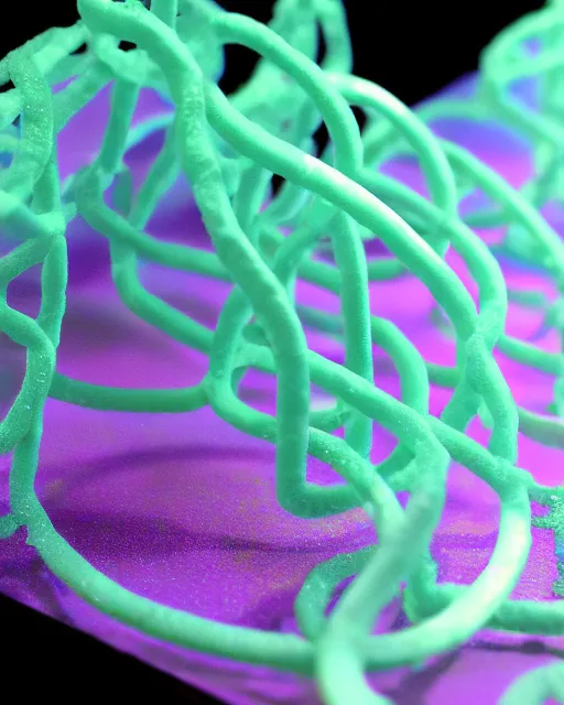 Prompt: detailed 3 d print of a dna helix in a nebulae. stardust and bioluminescent color scheme.