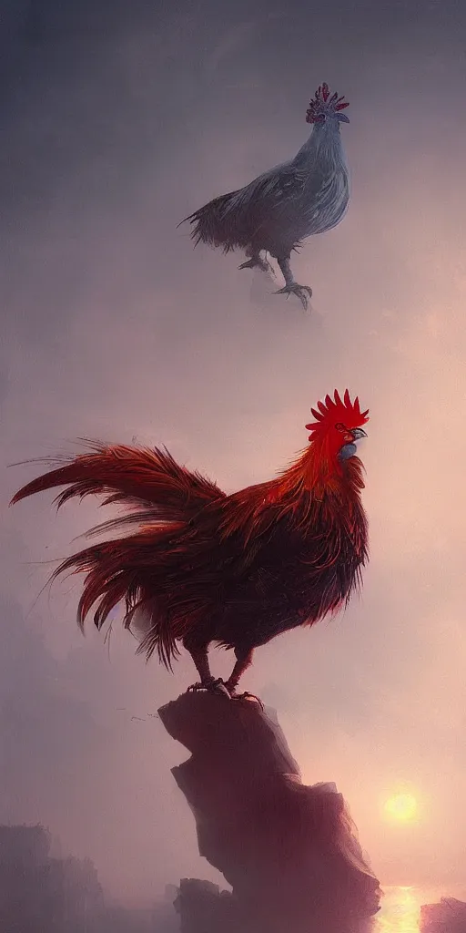 Image similar to cyberpunk rooster, digital painting, by ivan aivazovsky